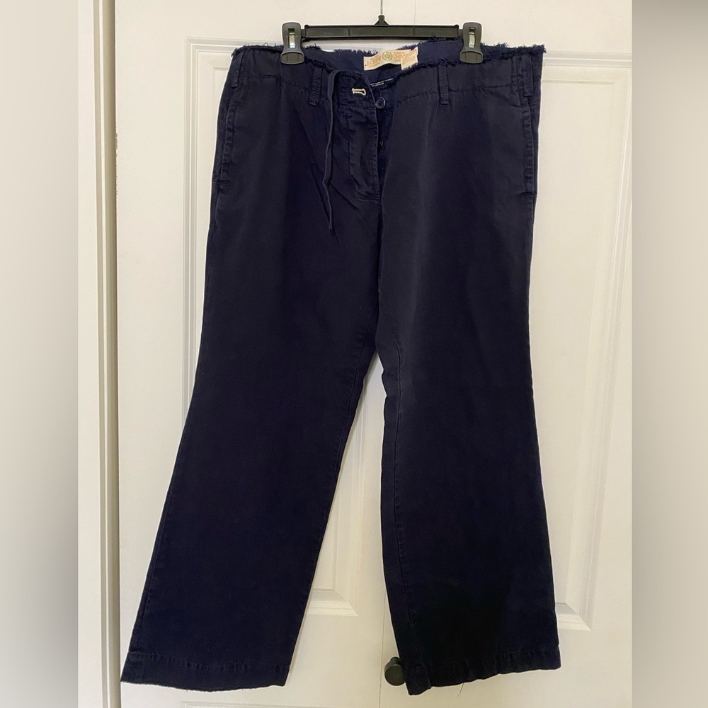 Navy wide legged button fly khakis